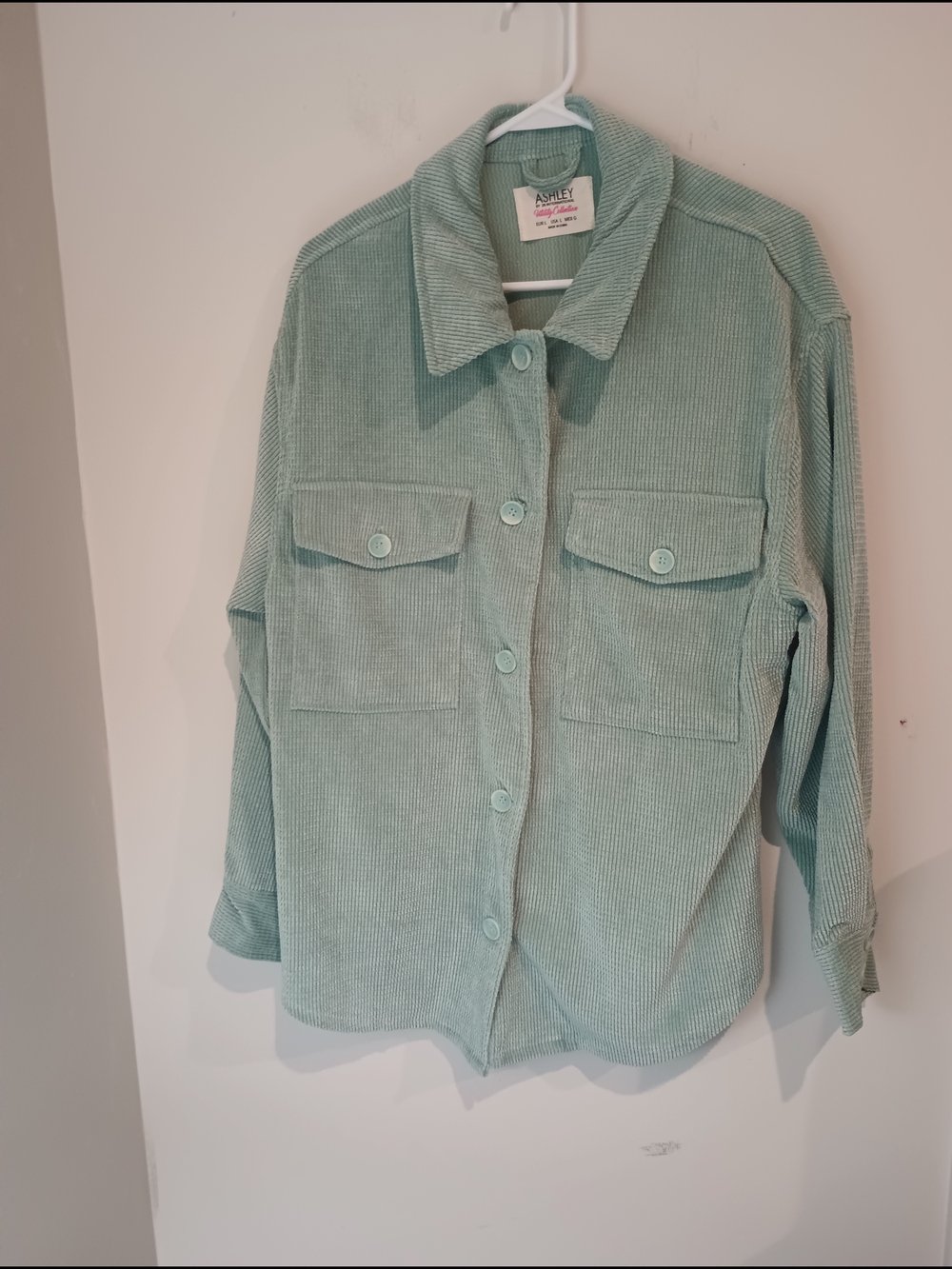 Ashley By 26 International Sage Green Corduroy Utility Shacket